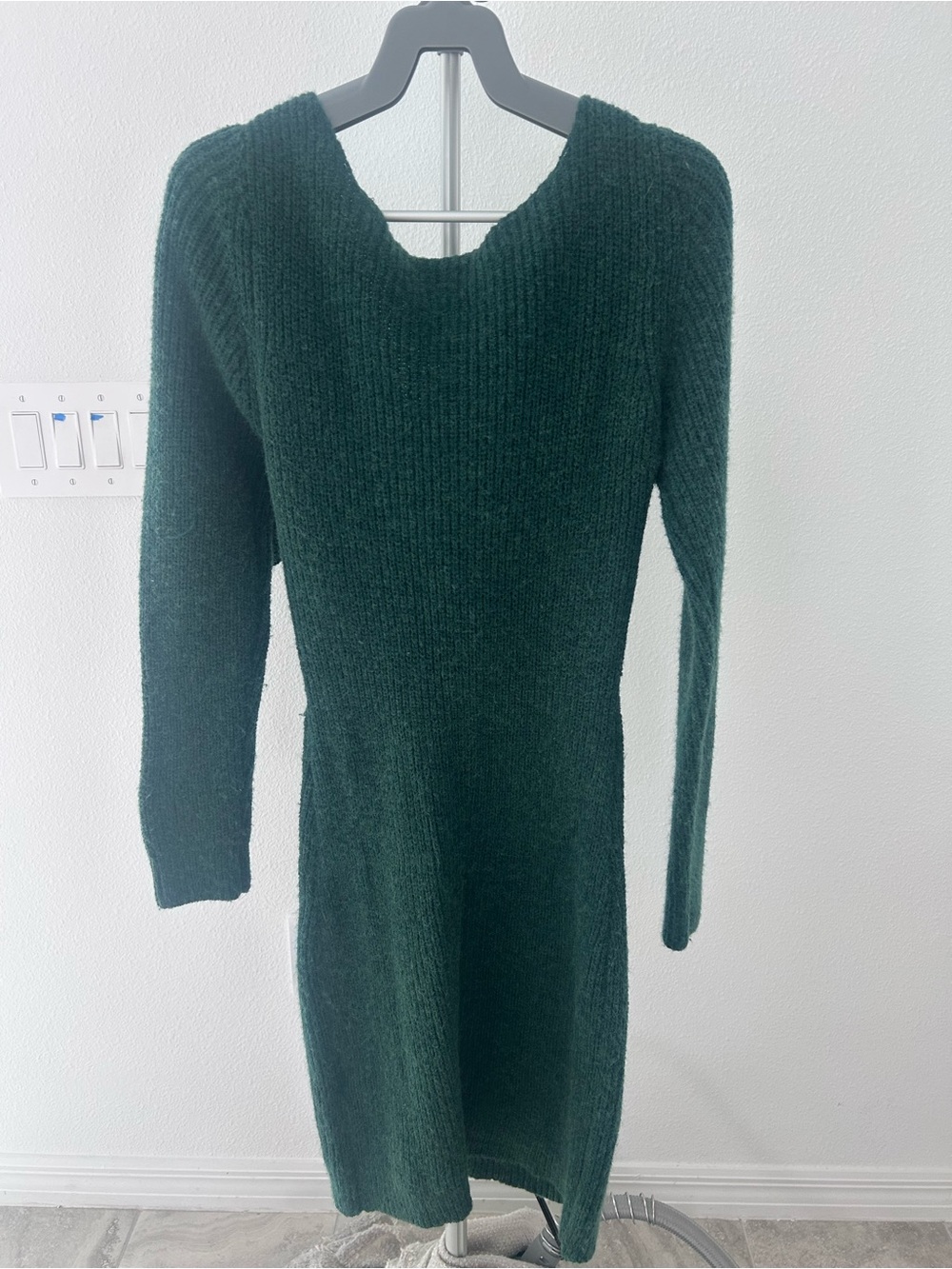 SHEIN Dark Green Long Sleeve Knit Midi Dress